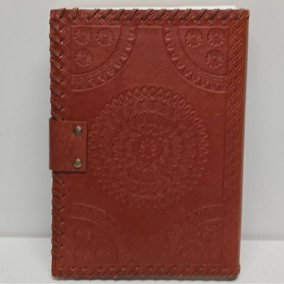 7 Chakra Stone Handmade Cognac Brown Leather Journal Diary College Book Sketch - Picture 4 of 8